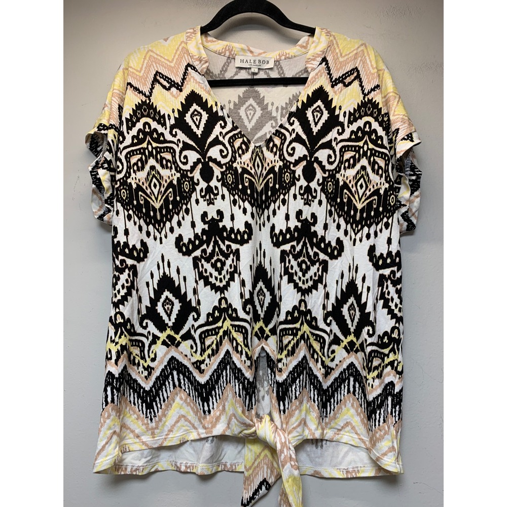 Hale Bob Blouse Womens Large Multicolor Excellent Ikat Chevron Tie Front Top